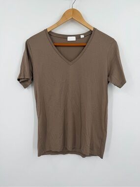 Handvaerk V-Neck Pima Cotton Tee Taupe Mocha XS